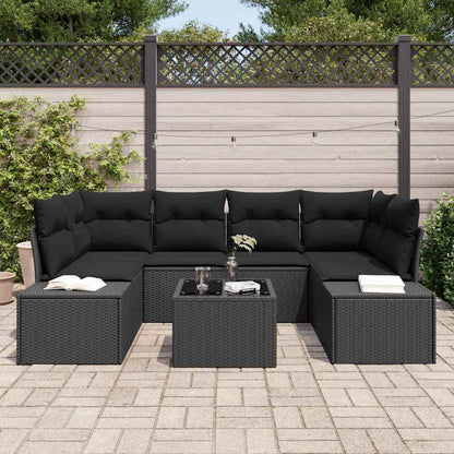 Gartensofa-set mit Kissen 8 pcs Schwarz Poly-Rattan