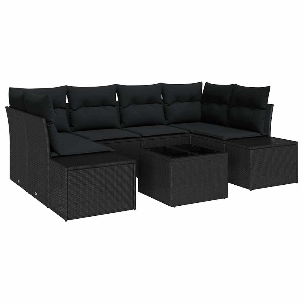 Gartensofa-set mit Kissen 8 pcs Schwarz Poly-Rattan
