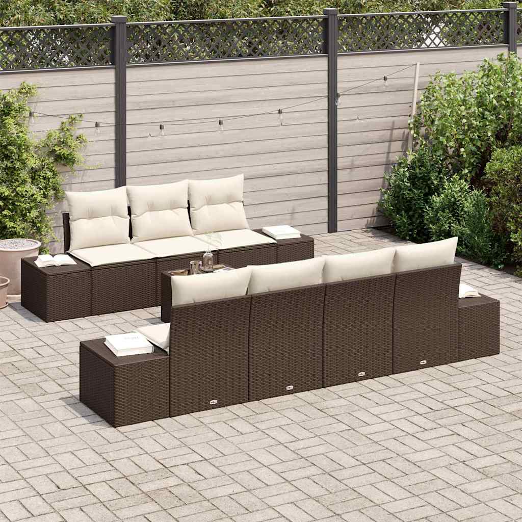Garten-Sofa-Set mit Kissen 8 pcs Braun und Creme Poly-Rattan