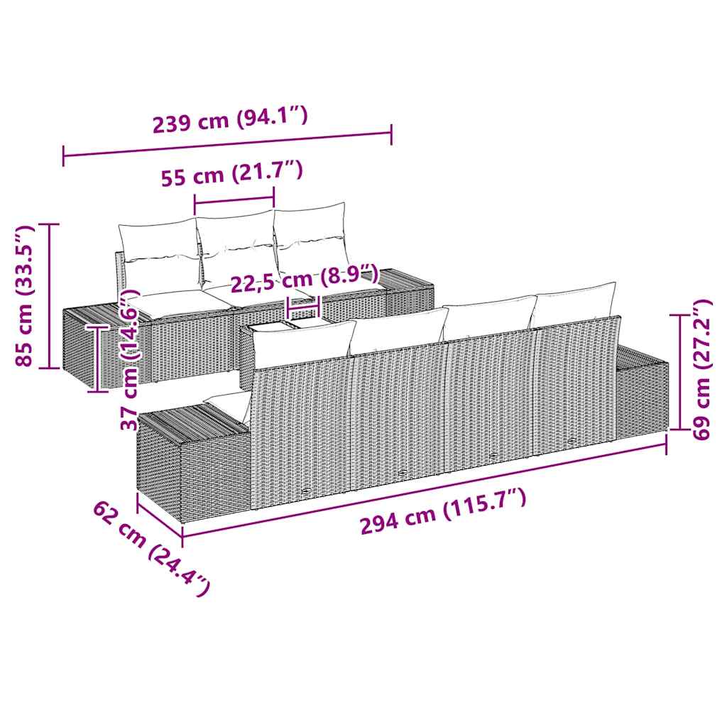 Garten-Sofa-Set mit Kissen 8 pcs Braun und Creme Poly-Rattan