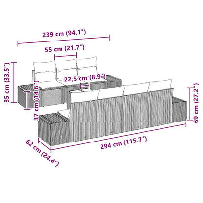 Garten-Sofa-Set mit Kissen mit Speicher 8 pcs Grau Poly-Rattan
