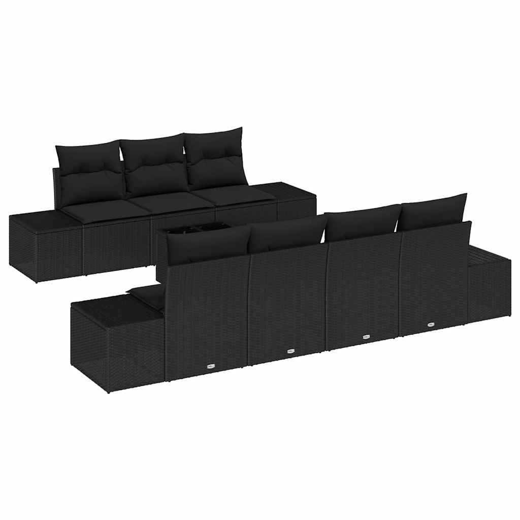 Garten-Sofa-Set mit Kissen 8 pcs Schwarz Poly-Rattan