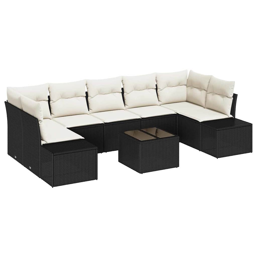 Gartensofa-set mit Kissen 8 pcs Schwarz und Creme Poly-Rattan
