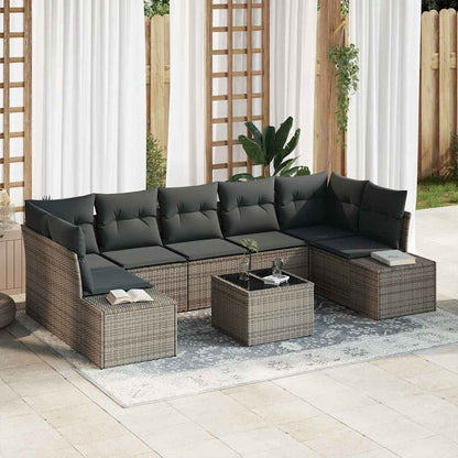 Gartensofa-set mit Kissen mit Speicher 8 pcs Grau Poly-Rattan