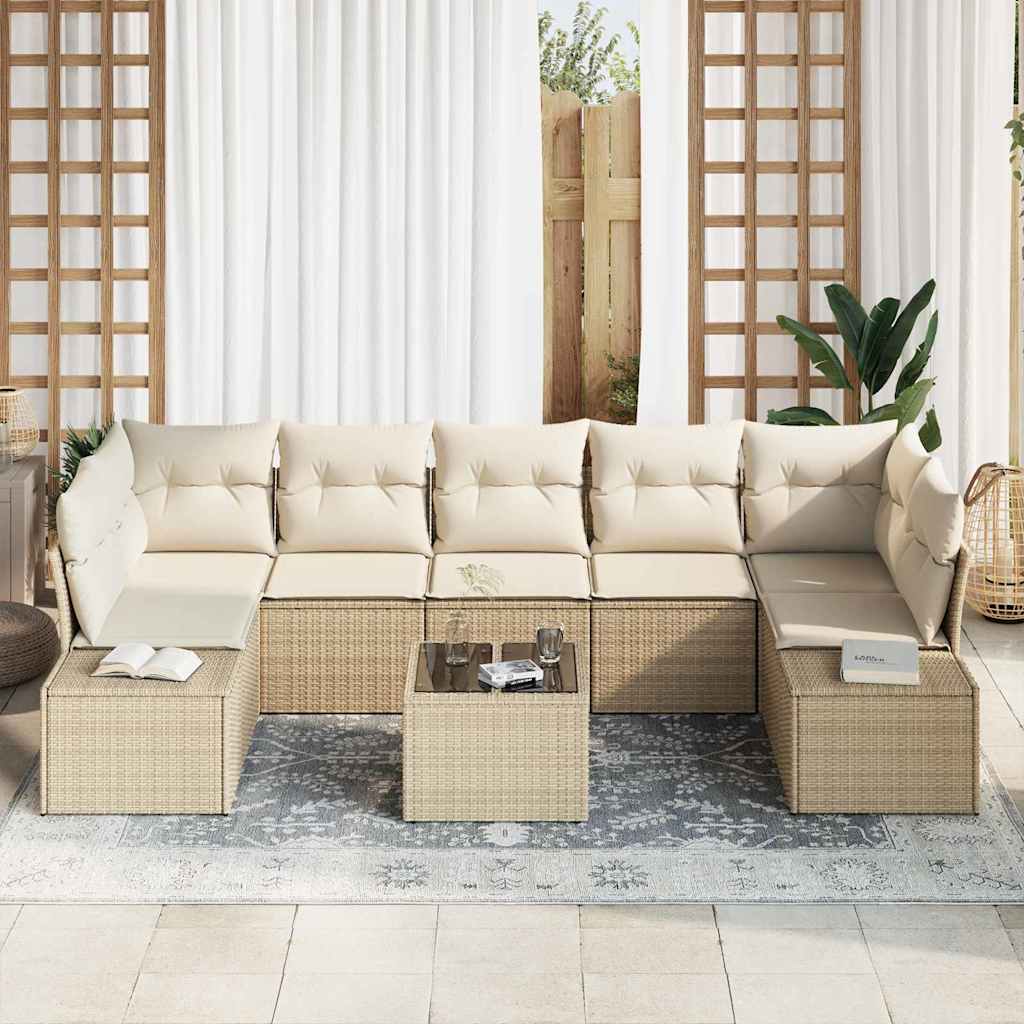 Gartensofa-set mit Kissen 8 pcs Beige und Creme Poly-Rattan