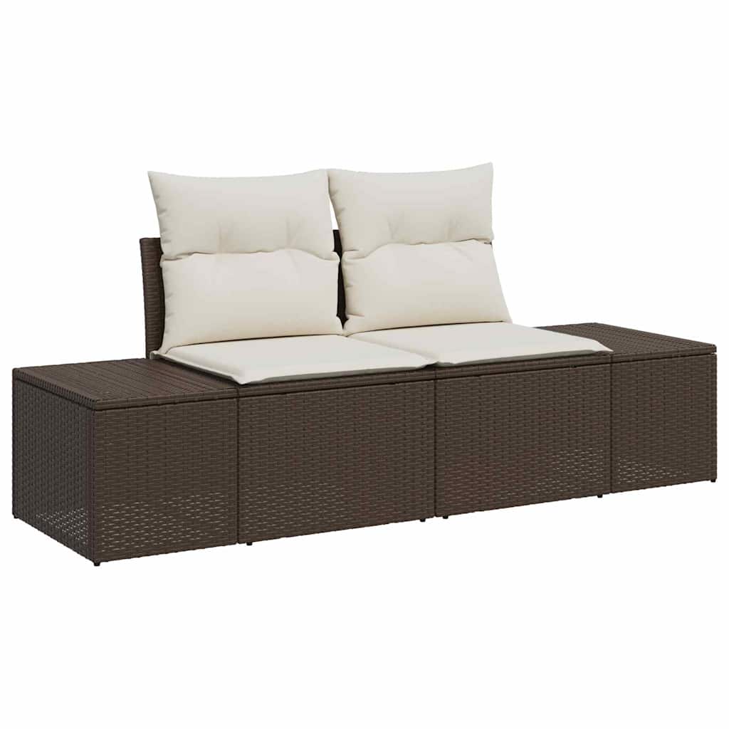 Garten-Sofa-Set mit Kissen 9 pcs Braun und Creme Poly-Rattan