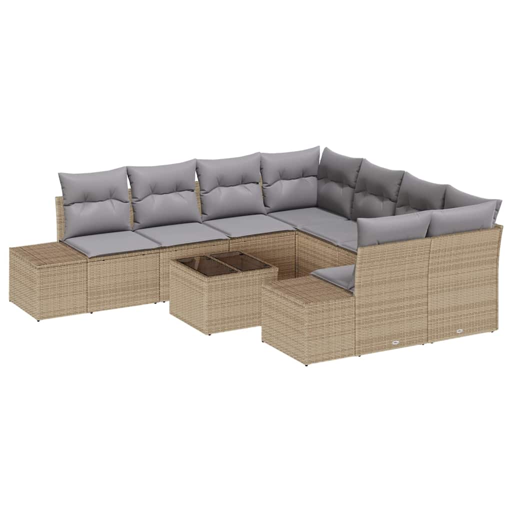 Garten-Sofa-Set mit Kissen 9 pcs Beige und Grau Poly-Rattan
