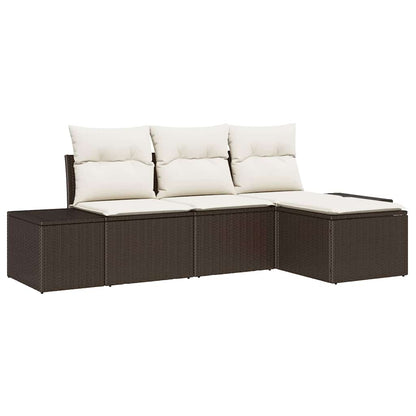 Garten-Sofa-Set mit Kissen 4 pcs Braun und Creme Poly-Rattan