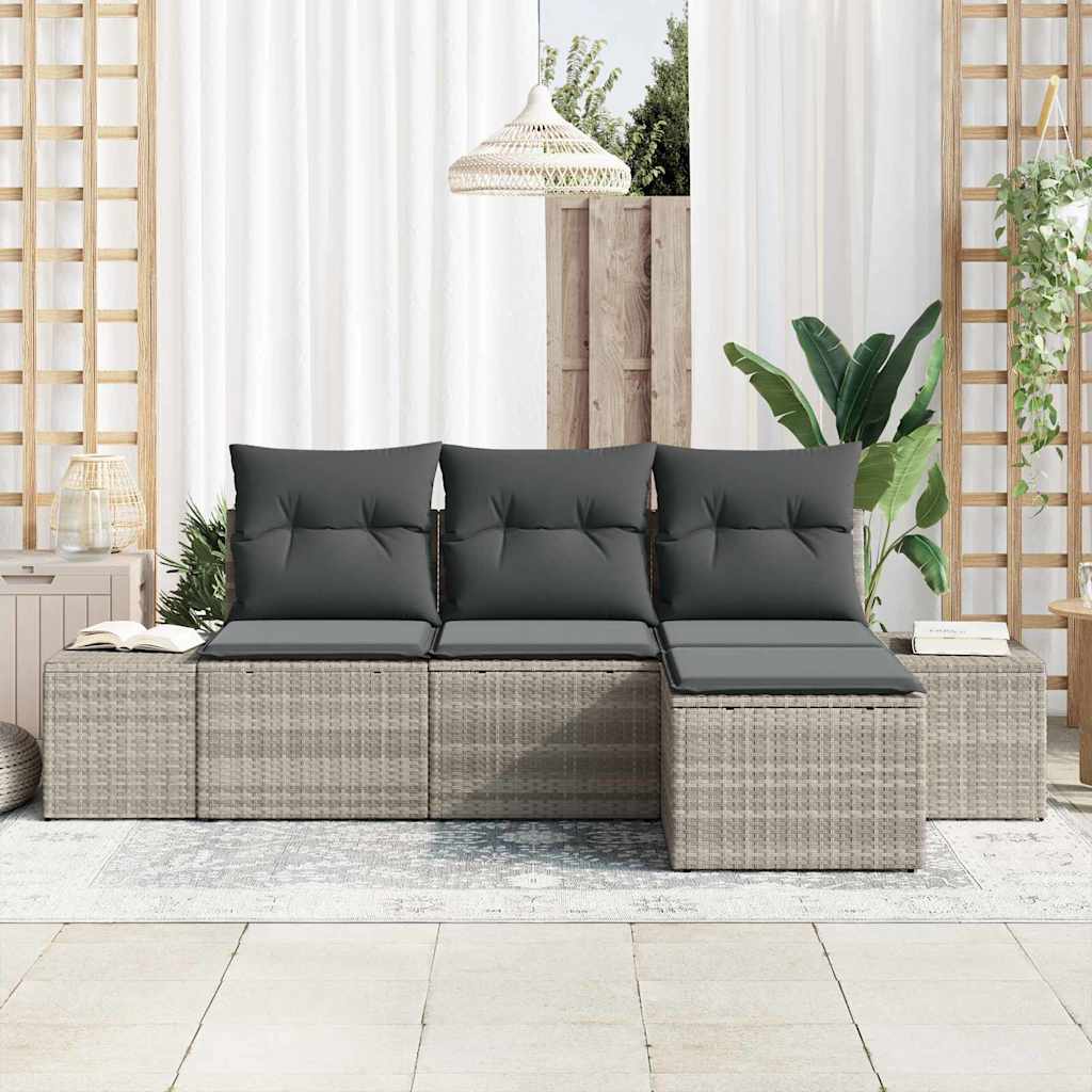 Garten-Sofa-Set mit Kissen 4 pcs Hellgrau Poly-Rattan