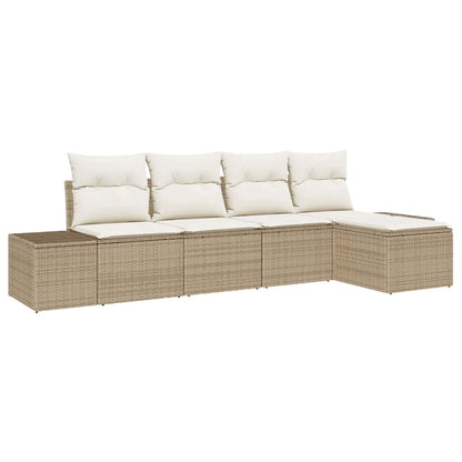 Garten-Sofa-Set mit Kissen 5 pcs Beige und Creme Poly-Rattan