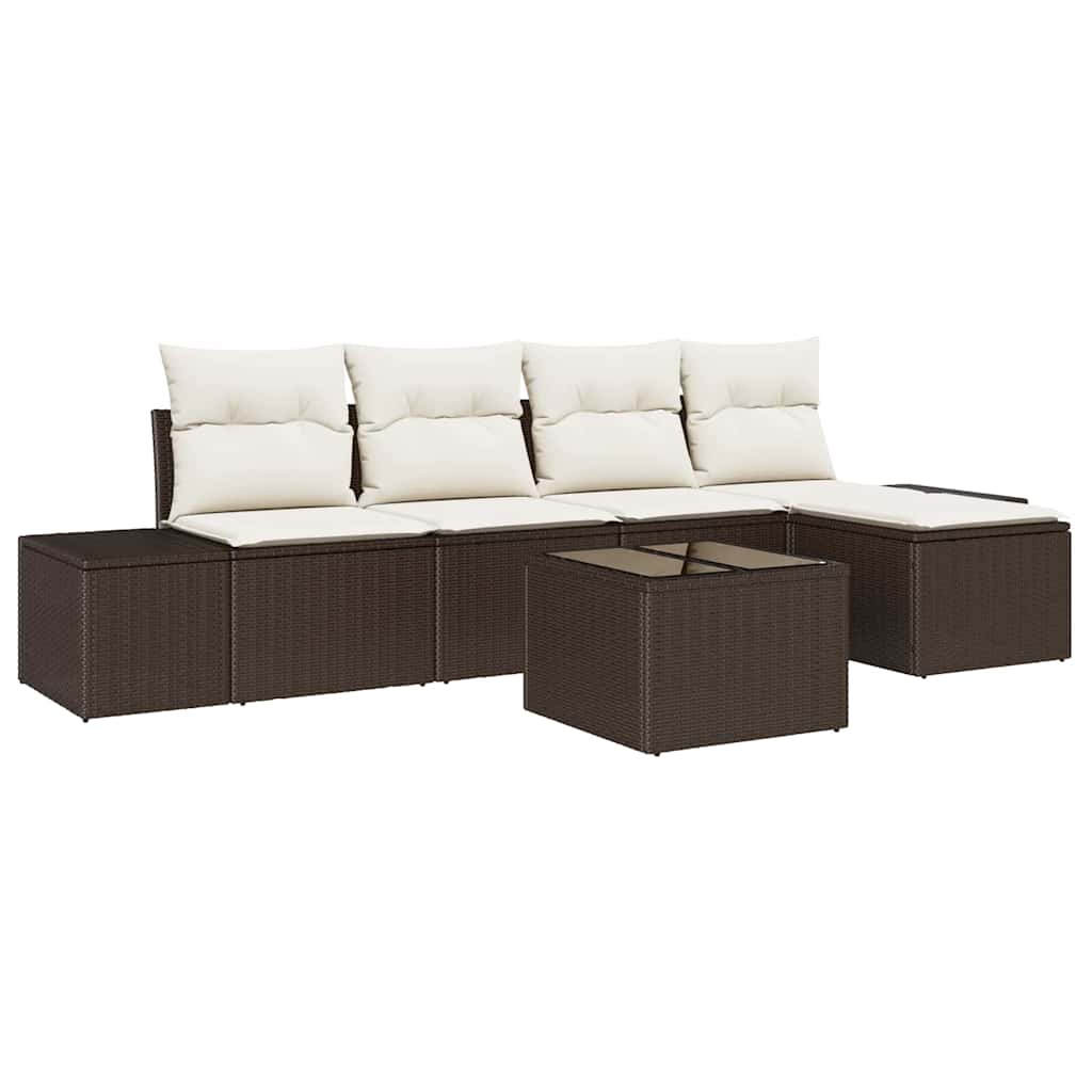 Garten-Sofa-Set mit Kissen 5 pcs Braun und Creme Poly-Rattan