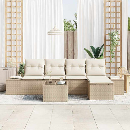 Garten-Sofa-Set mit Kissen 5 pcs Beige und Creme Poly-Rattan