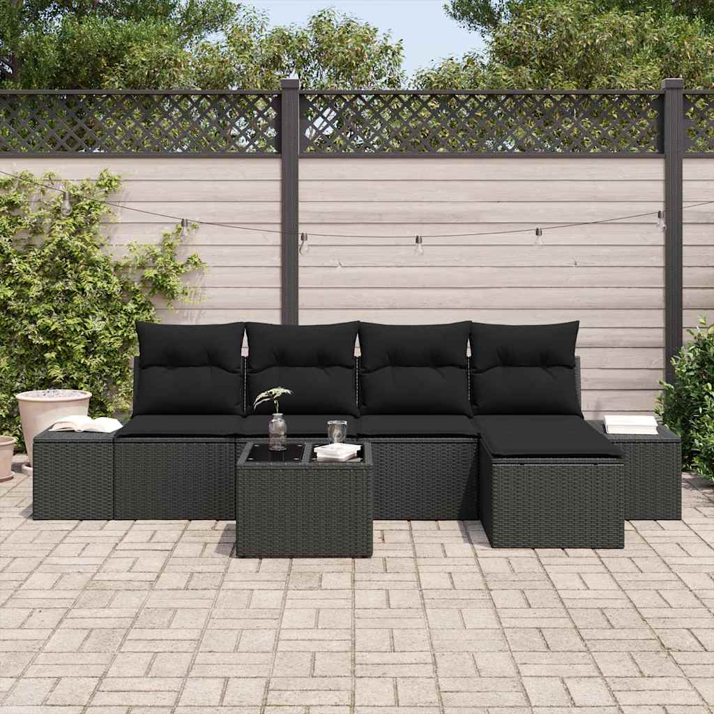Garten-Sofa-Set mit Kissen 5 pcs Schwarz Poly-Rattan