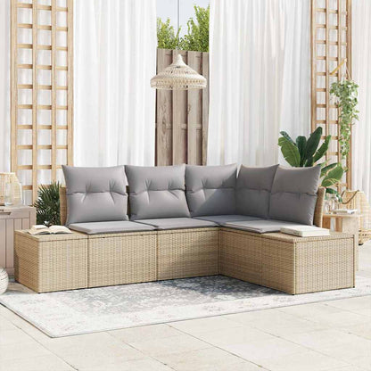 Gartensofa-set 4 pcs Beige und Hellgrau Poly-Rattan