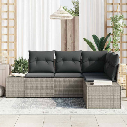 Gartensofa-set mit Speicher 4 pcs Hellgrau Poly-Rattan