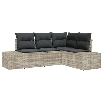 Gartensofa-set mit Speicher 4 pcs Hellgrau Poly-Rattan