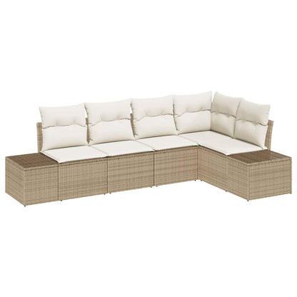 Gartensofa-set mit Speicher 5 pcs Beige und Creme Poly-Rattan