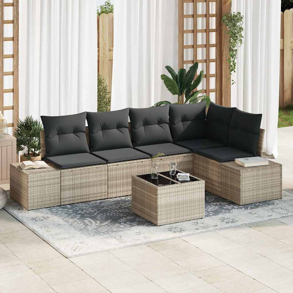 Gartensofa-set mit Speicher Hellgrau Poly-Rattan