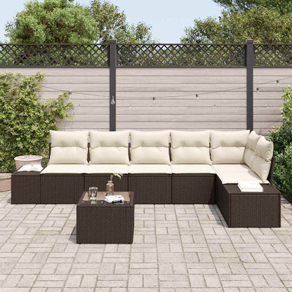 Gartensofa-set mit Speicher Braun und Creme Poly-Rattan