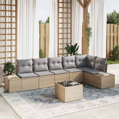 Gartensofa-set mit Speicher Beige und Hellgrau Poly-Rattan
