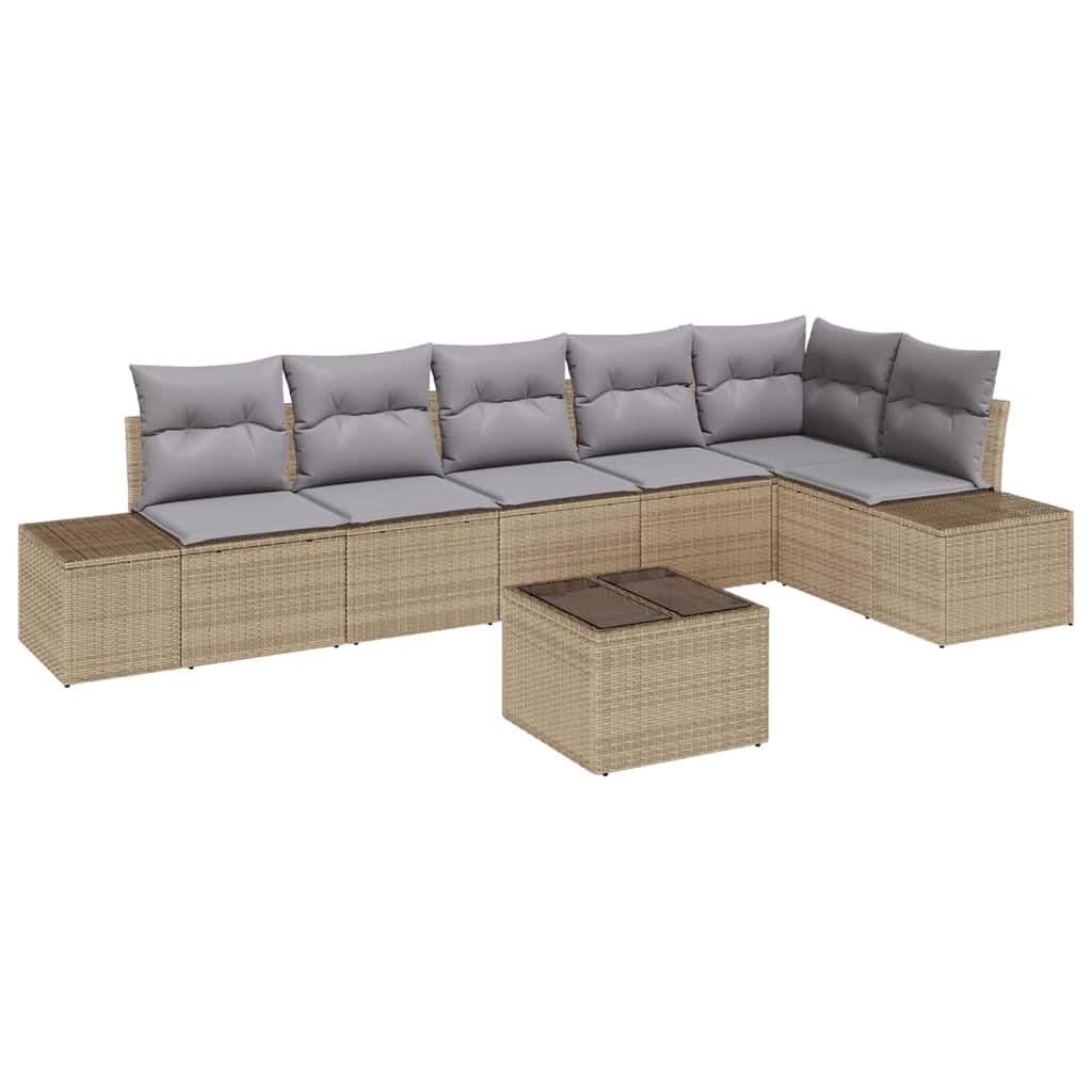 Gartensofa-set mit Speicher Beige und Hellgrau Poly-Rattan