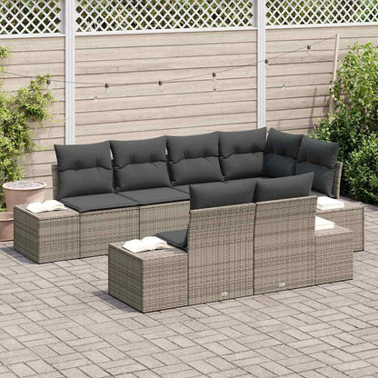 Gartensofa-set mit Speicher 7 pcs Grau Poly-Rattan
