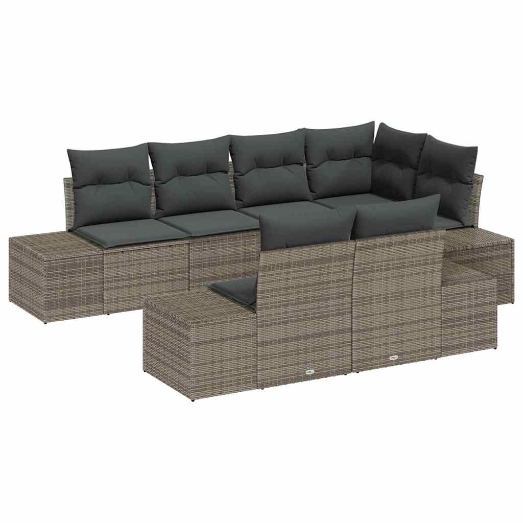 Gartensofa-set mit Speicher 7 pcs Grau Poly-Rattan