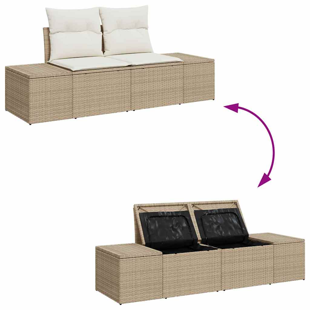 Gartensofa-set mit Speicher 7 pcs Beige und Creme Poly-Rattan
