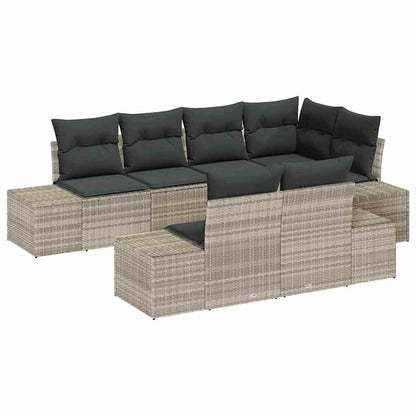 Gartensofa-set mit Speicher 7 pcs Hellgrau Poly-Rattan