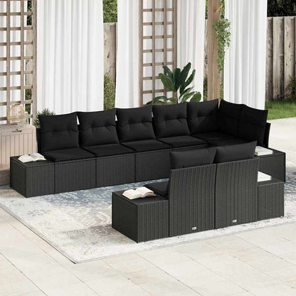 Gartensofa-set mit Speicher 8 pcs Schwarz Poly Rattan