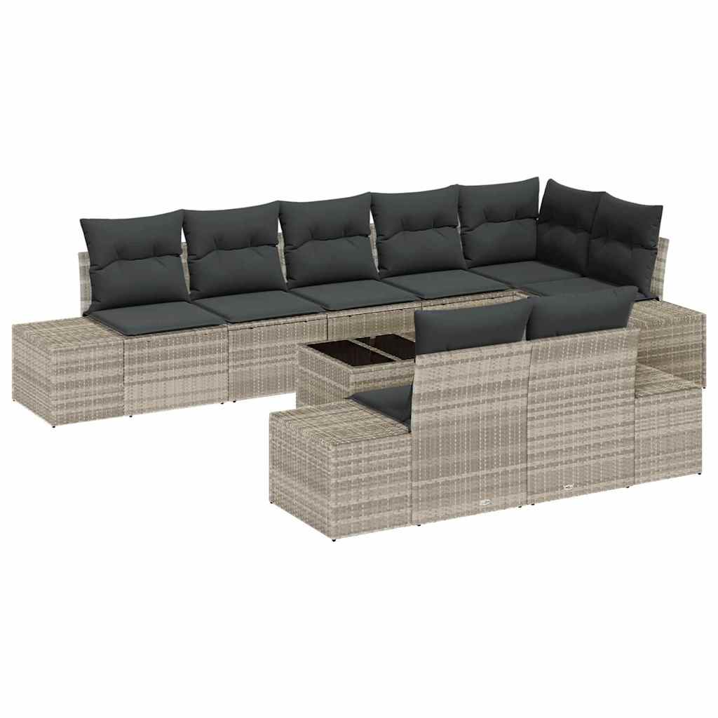 Gartensofa-set mit Speicher Hellgrau Poly Rattan