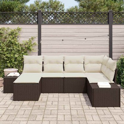Garten-Sofa-Set mit Kissen 6 pcs Braun und Creme Poly-Rattan