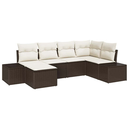 Garten-Sofa-Set mit Kissen 6 pcs Braun und Creme Poly-Rattan