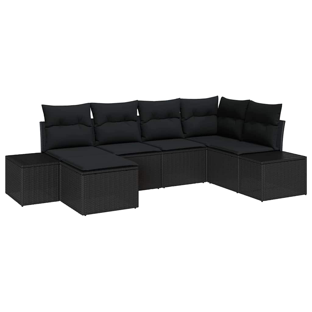 Garten-Sofa-Set mit Kissen 6 pcs Schwarz Poly-Rattan