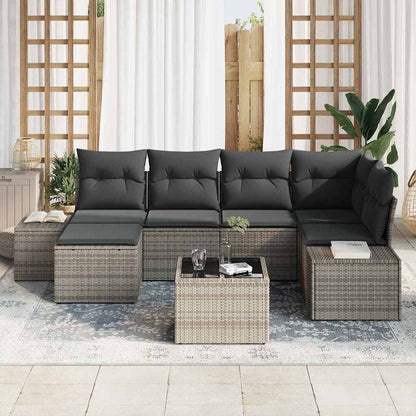 Garten-Sofa-Set mit Kissen mit Speicher 6 pcs Grau Poly-Rattan
