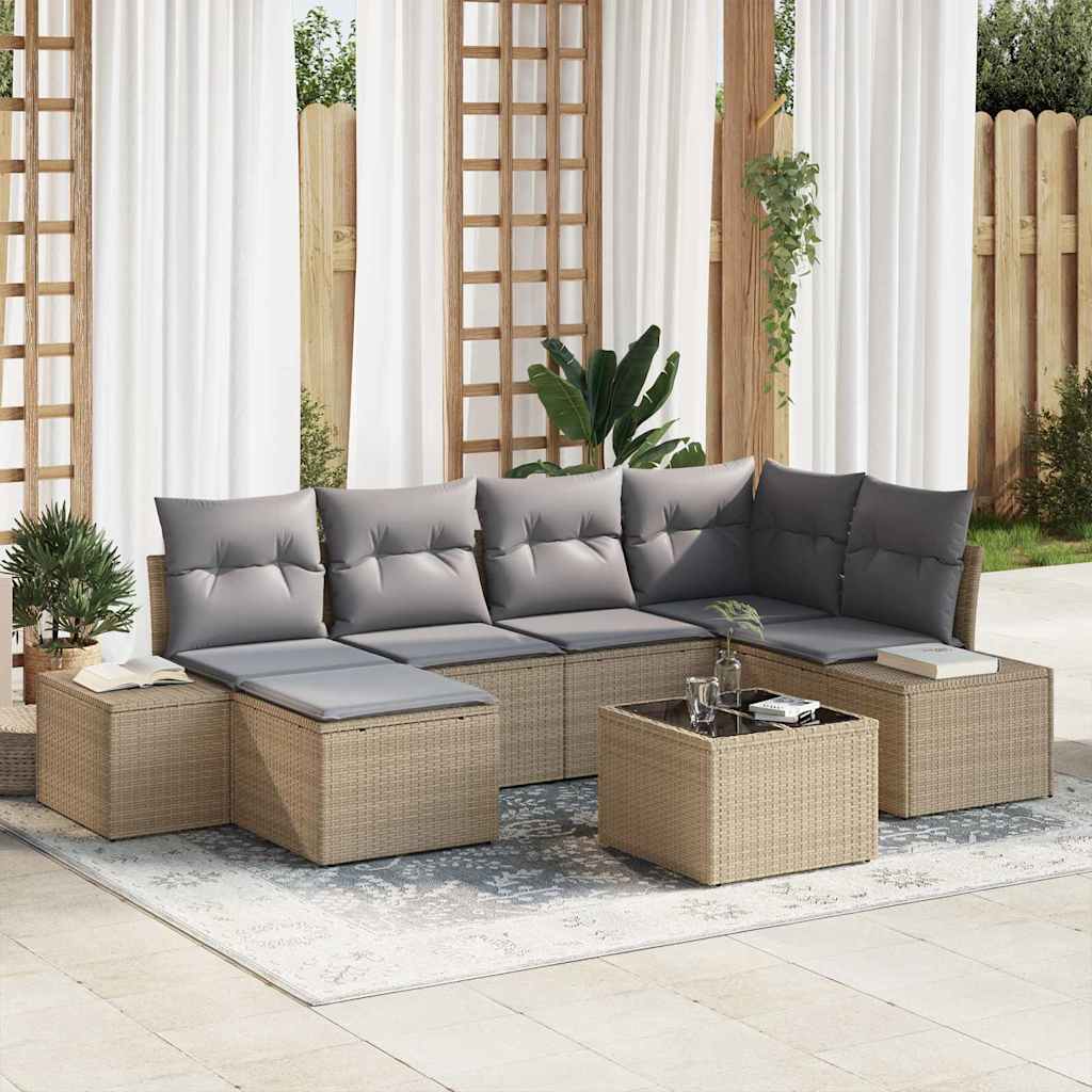 Garten-Sofa-Set mit Kissen 6 pcs Beige und Hellgrau Poly-Rattan