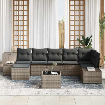 Garten-Sofa-Set mit Kissen mit Speicher 7 pcs Grau Poly-Rattan