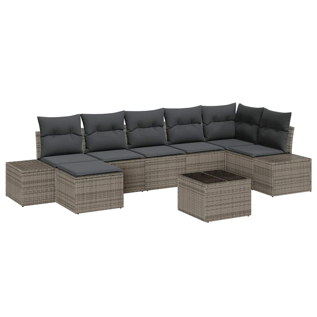 Garten-Sofa-Set mit Kissen mit Speicher 7 pcs Grau Poly-Rattan