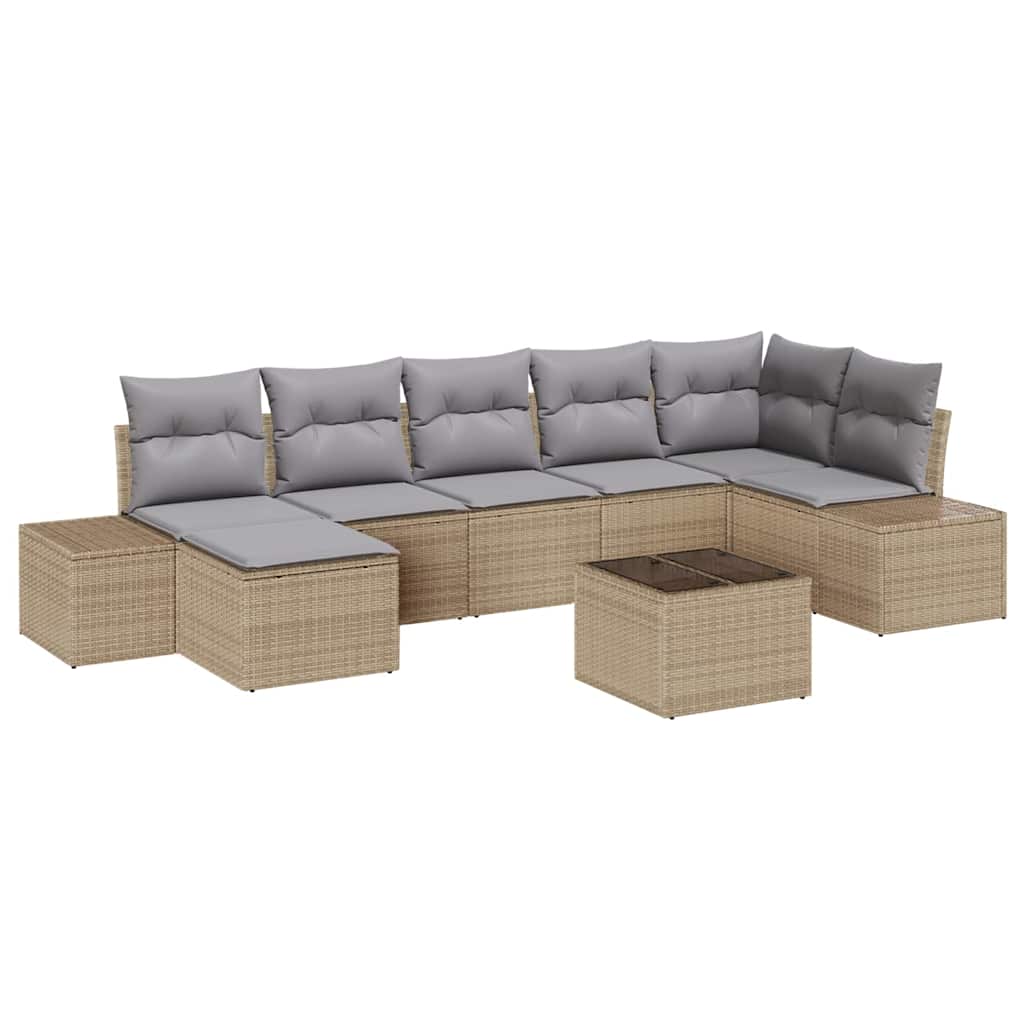 Garten-Sofa-Set mit Kissen mit Speicher 7 pcs Beige Poly-Rattan