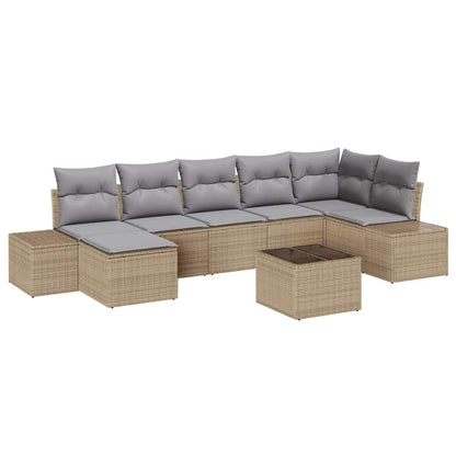 Garten-Sofa-Set mit Kissen mit Speicher 7 pcs Beige Poly-Rattan