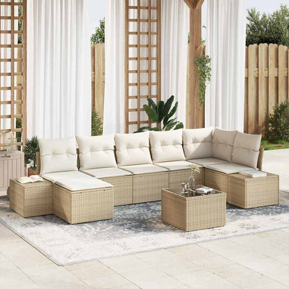 Garten-Sofa-Set mit Kissen mit Speicher 7 pcs Beige Poly-Rattan