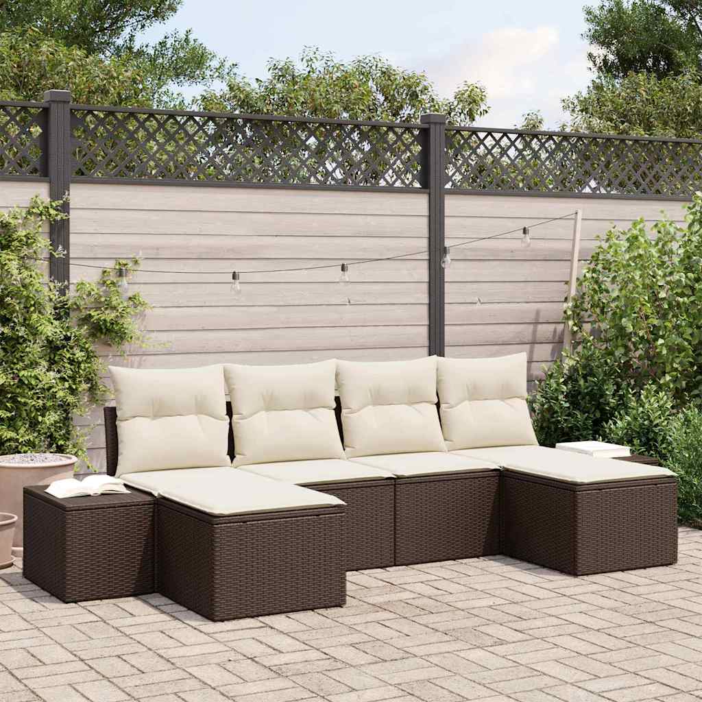 Garten-Sofa-Set mit Kissen 4 pcs Braun und Creme Poly-Rattan