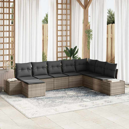 Garten-Sofa-Set mit Kissen mit Speicher 8 pcs Grau Poly-Rattan