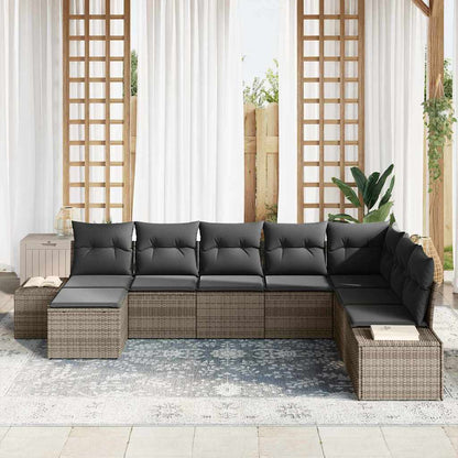Garten-Sofa-Set mit Kissen mit Speicher 8 pcs Grau Poly-Rattan