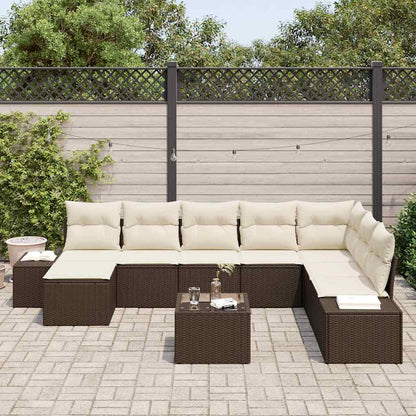Garten-Sofa-Set mit Kissen 8 pcs Braun und Creme Poly-Rattan