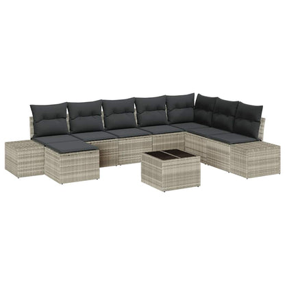 Garten-Sofa-Set mit Kissen 8 pcs Hellgrau Poly-Rattan