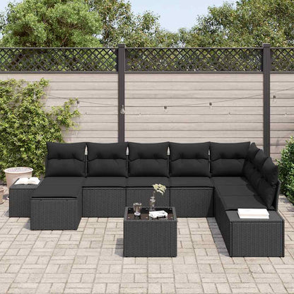 Garten-Sofa-Set mit Kissen 8 pcs Schwarz Poly-Rattan