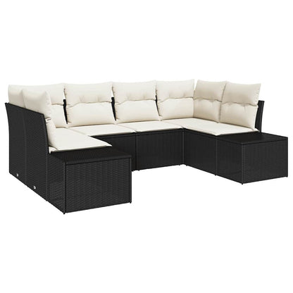 Gartensofa-set mit Speicher 6 pcs Schwarz und Creme Poly Rattan