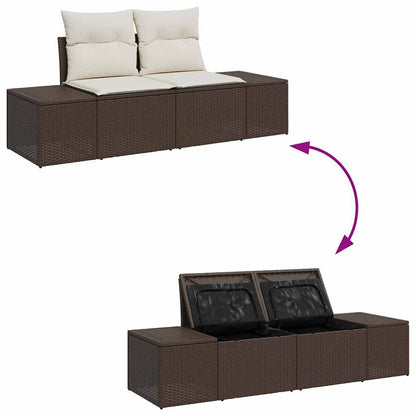 Gartensofa-set mit Speicher 6 pcs Braun und Creme Poly Rattan