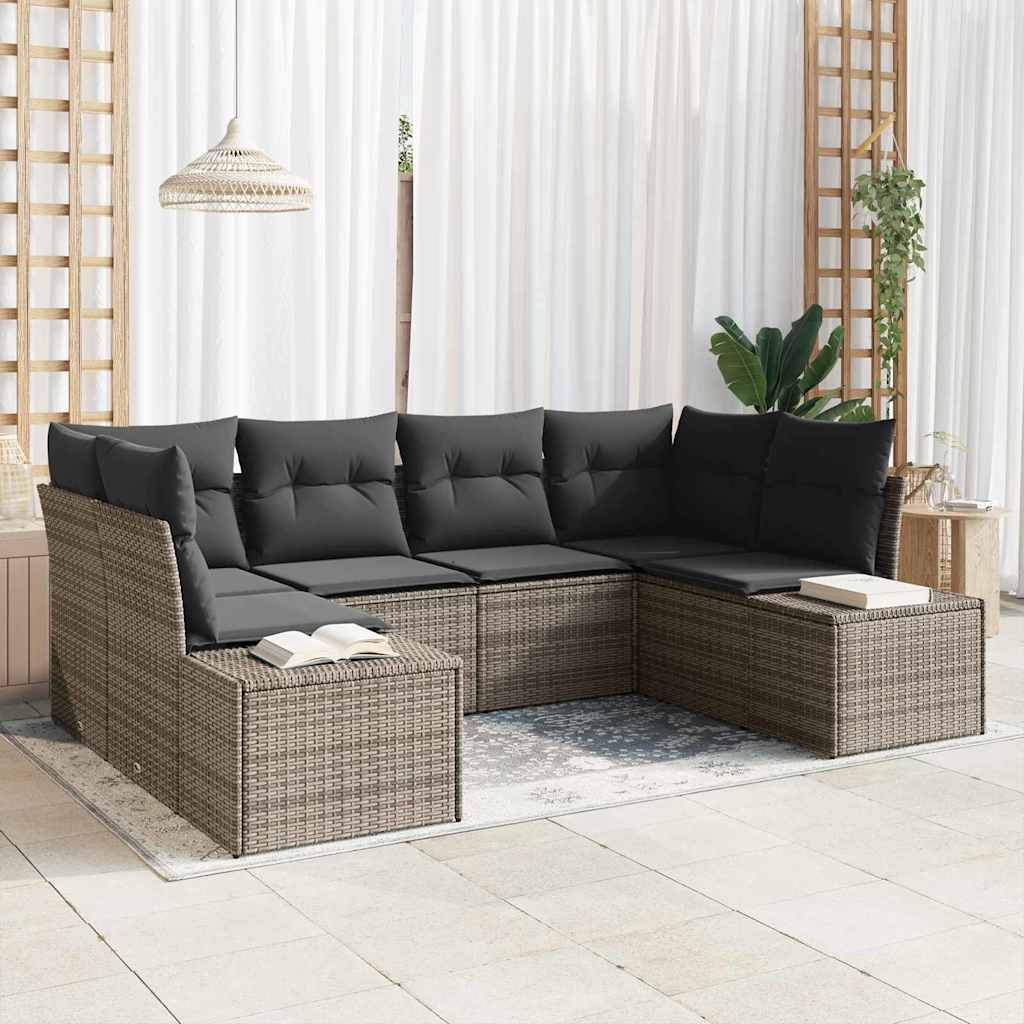 Gartensofa-set mit Speicher 6 pcs Grau Poly Rattan